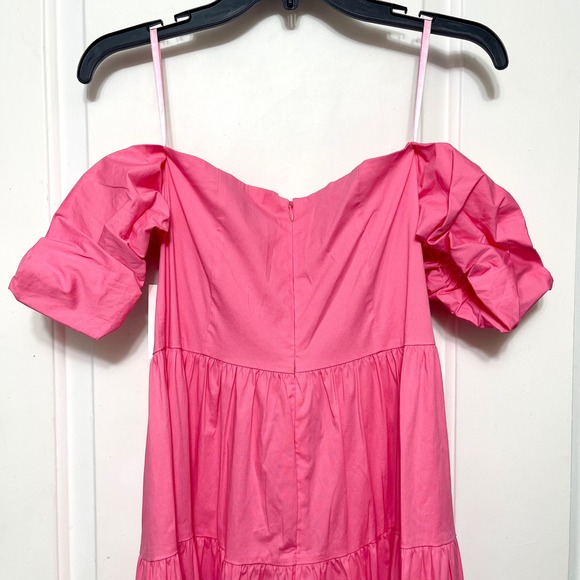 STAUD Elio Button Down Off the Shoulder Midi Dress in Pink Plumeria Size 6 - Picture 5 of 7